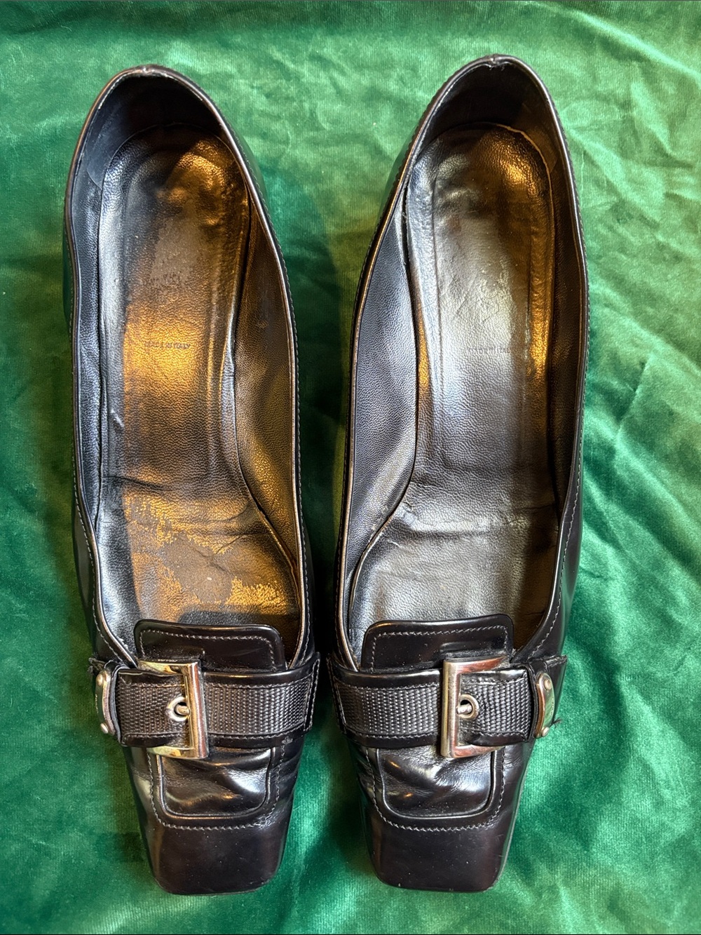 Vintage Prada Black Leather Square-Toe Kitten Heels Needs Resole Before Wear